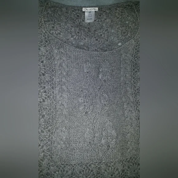 ◇$2,200 OSCAR DE LA RENTA GREY CASHMERE RUNWAY HAND KNIT BLOUSE S